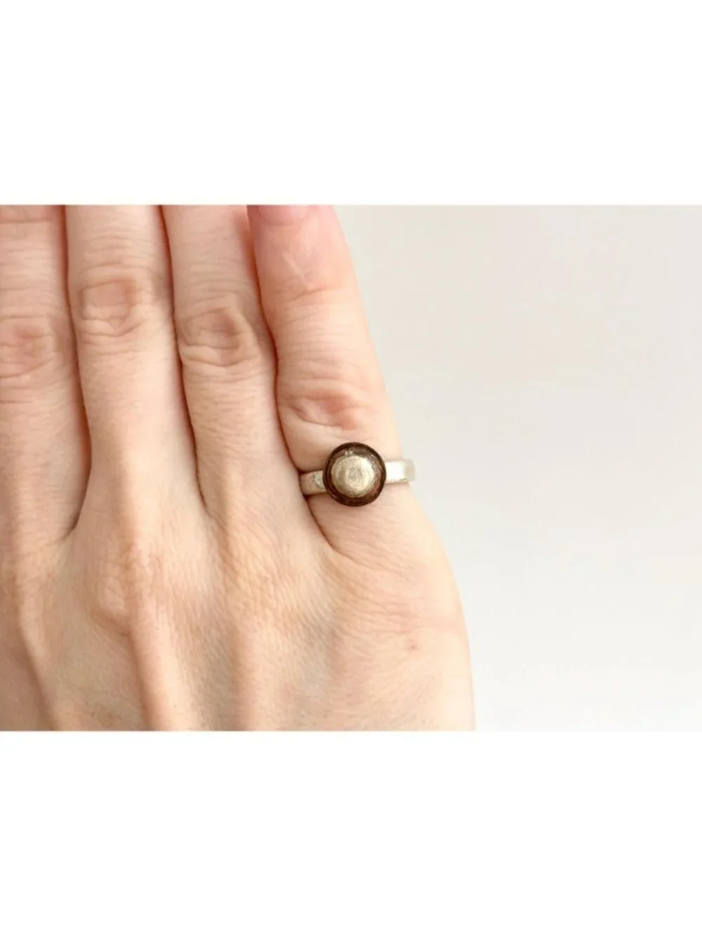 Mixed Metal Bronze Framed Sterling Silver 925 Vintage Ring - sz 4